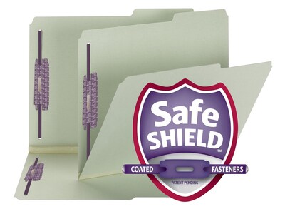 Smead Pressboard Classification Folders with SafeSHIELD Fasteners, Letter Size, Gray/Green, 25/Box (