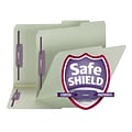 Smead Pressboard Classification Folders with SafeSHIELD Fasteners, Letter Size, Gray/Green, 25/Box (