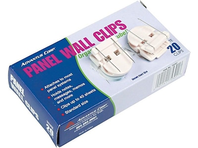 Advantus Wall Panel Cubicle Clips, White, 20/Box (75301)