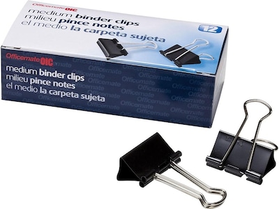 OfficeMate Medium Binder Clips, 1-1/4 Width, Black, 12/Box (99050)