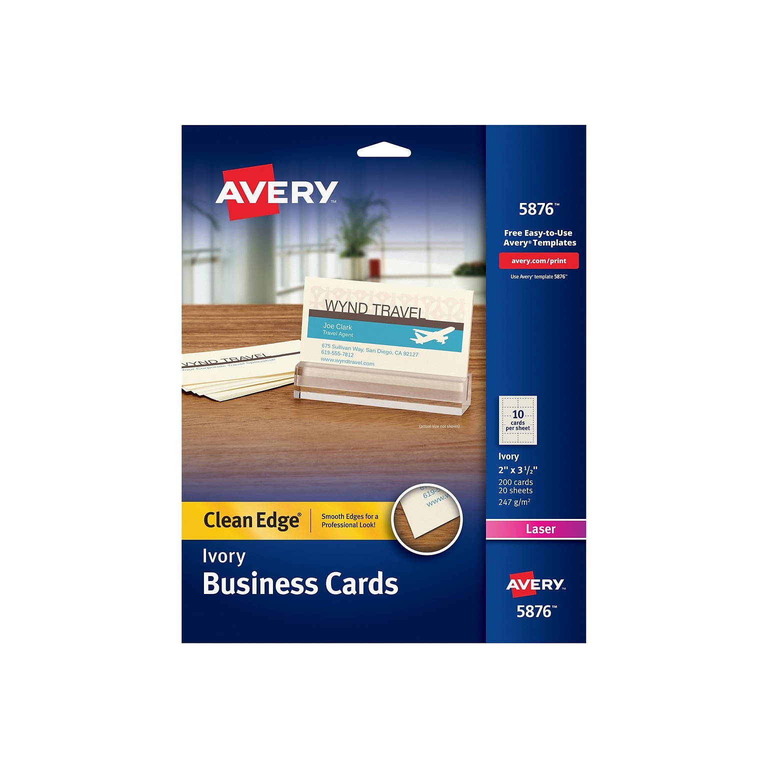 Avery Clean Edge Business Cards, 3.5 x 2, Uncoated, Ivory, 200/Pack (5876)