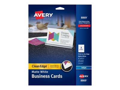 Avery Clean Edge Print-to-the-Edge Business Cards, 2 x 3 1/2, Matte White, 160 Per Pack (8869)