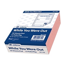 Adams While You Were Out Message Pads, 4.25 x 5.5, Pink, 50 Sheets/Pad, 12 Pads/Pack (9711D)