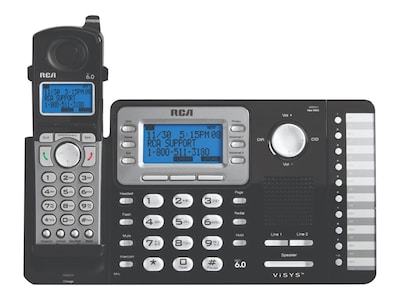 RCA ViSYS 25212 2-Line Cordless Phone, Black/Silver