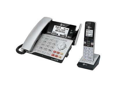 AT&T Connect to Cell 2-Line Cordless VOIP Phone with Digital Answering, Black/Silver (TL86103)