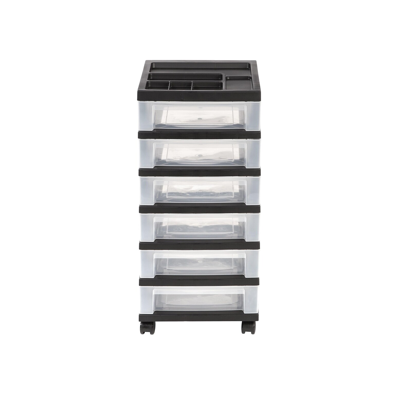 Iris 6-Drawer Durable Storage Cart, Plastic, Black/Clear (116862)