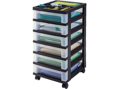 Iris 6-Drawer Durable Storage Cart, Plastic, Black/Clear (116862)