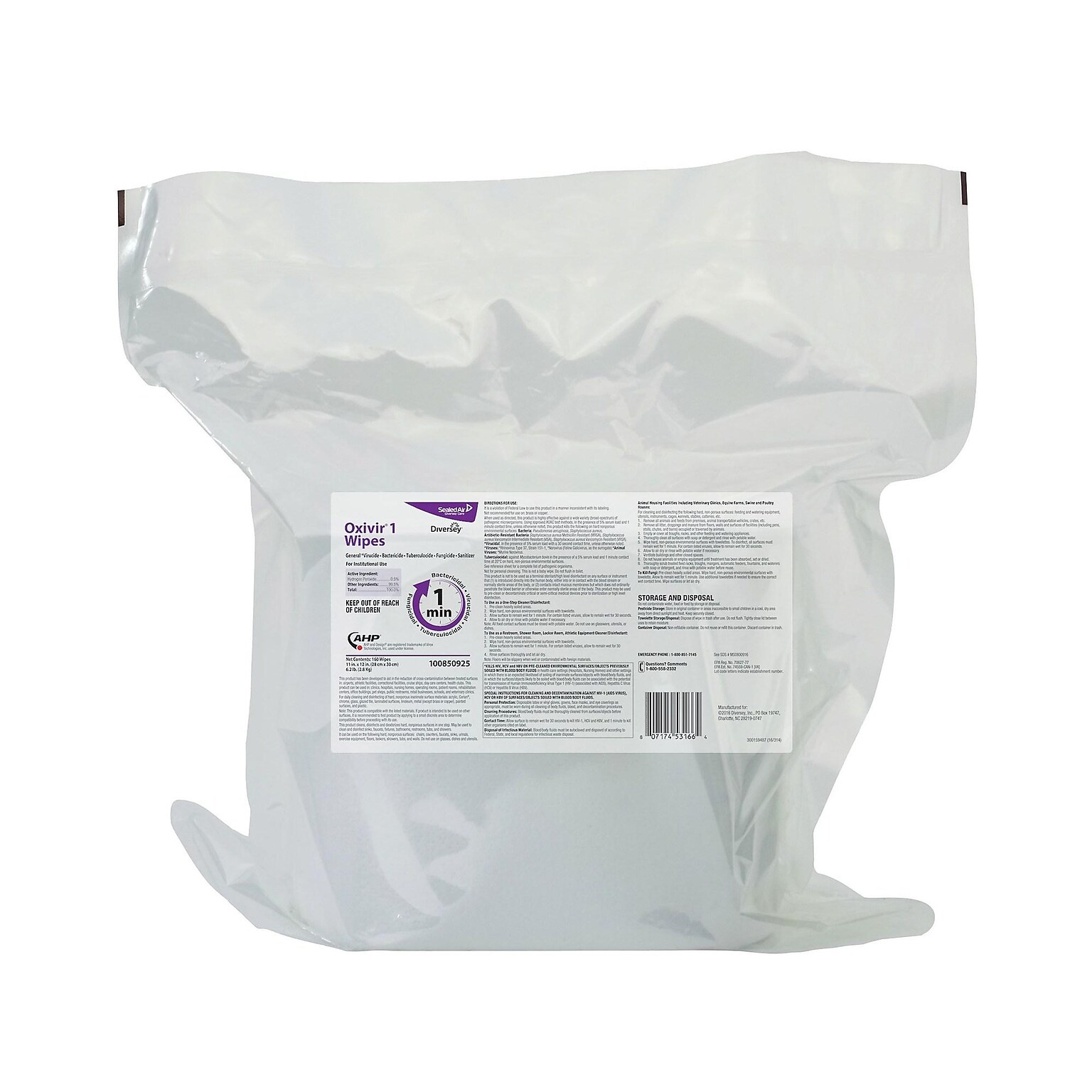 Oxivir 1 Disinfecting Wipes Refill, 160 Wipes/Container, 4/Carton (100850925)