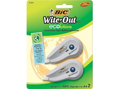 BIC Wite-Out ECOlutions Correction Tape, White, 2/Pack (51473)