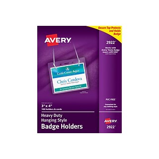 Avery Heavy Duty Hanging-Style ID Badge Holder with Lanyard, Clear, 100/Box (2922)