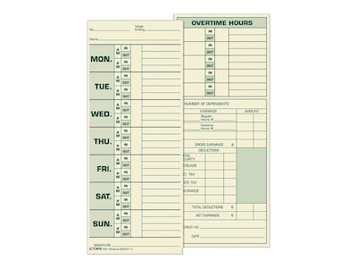 TOPS Time Cards for Pyramid 1000 Time Clock, 500/Box (TOP 1291)