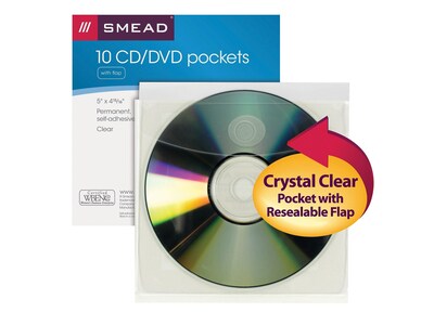 Smead Adhesive Holders for CD/DVD, Clear Polypropylene/PP, 10/Pack (68144)