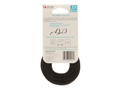 Velcro Brand ONE-WRAP Cable Ties, 1/2 x 15, Reusable Hook & Loop Fastener, Gray, 30/Pack (94257)