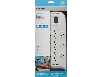 Belkin 12 Outlets Surge Protector, 6 Cord, White (BV112050-06)