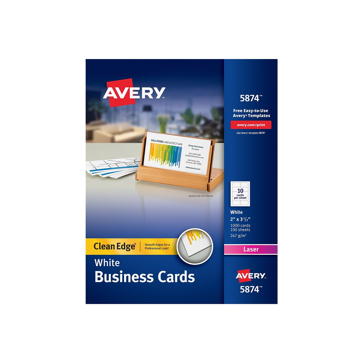 Avery Clean Edge Business Cards, 3.5 x 2, Uncoated, White, 1000/Pack (5874)