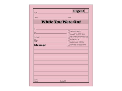 TOPS While You Were Out Message Pads, 4.25 x 5.5, Pink, 50 Sheets/Pad, 12 Pads/Pack (TOP 3002P)