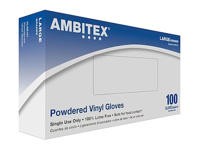 Ambitex V5101 Series Latex Free Clear Vinyl Gloves, Large, 100/Box (VLG5101)