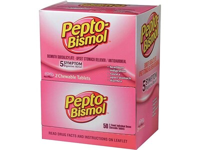 Pepto-Bismol Antacid Chewable Tablets, Original, 2/Pack, 25 Packs/Box (8050-25X24-SBA)