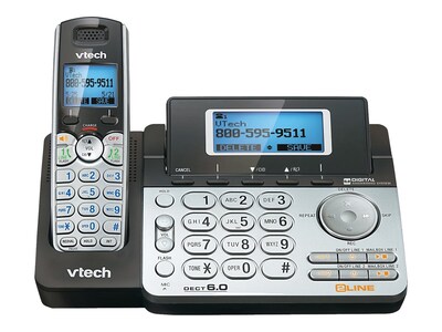 VTech DS6151 2-Line Cordless Phone, Black/Silver
