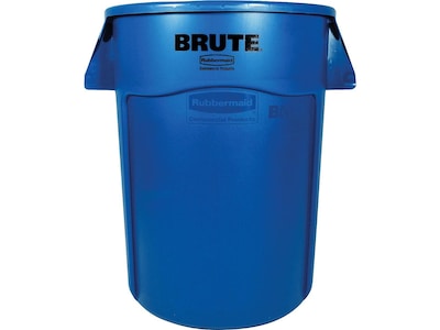 Rubbermaid BRUTE 55 Gallon Blue Round Trash Can with Lid and Dolly