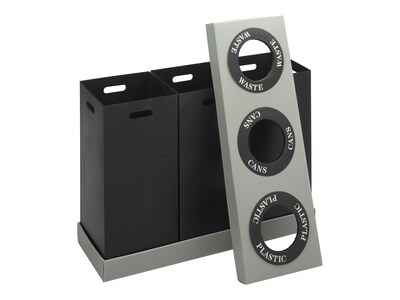 Safco At-Your-Disposal Corrugated Plastic Three Bin Trash and Recycling Bins, Black, 28 Gal. (9798BL