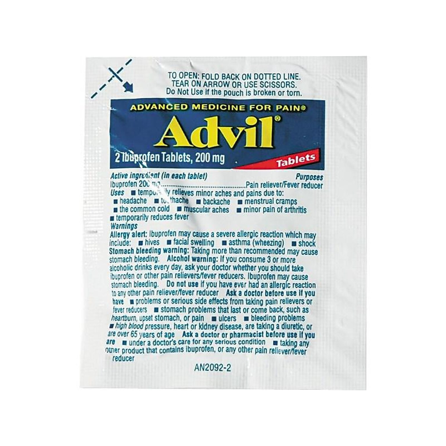 Advil 200mg Ibuprofen Pain Reliever Tablet, 2/Packet, 30 Packets/Pack (LIL58030)