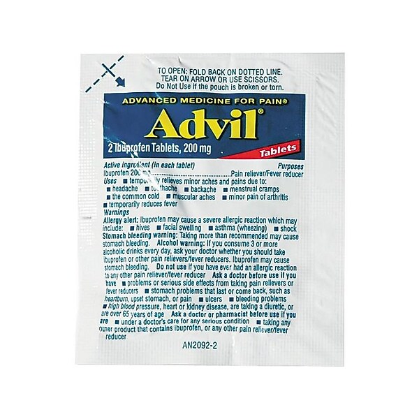 Advil 200mg Ibuprofen Pain Reliever Tablet, 2/Packet, 30 Packets/Pack (LIL58030)