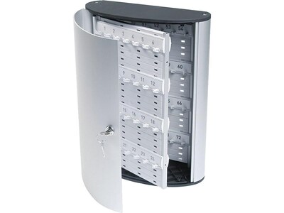 DURABLE Wall Mounted Secure Key Cabinet, 72 Key Tags, 11.75 x 4.63 x 15.75, Brushed Aluminum (195