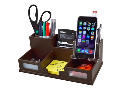 Victor Technology 6 Compartment Wood Compartment Storage with Smart Phone Holder, Mocha Brown (B9525)