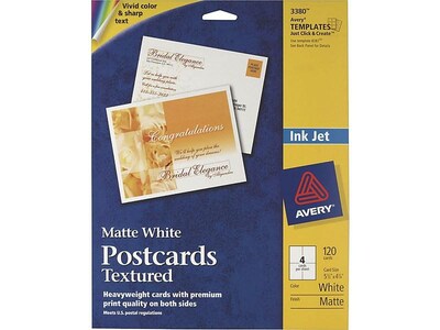 Avery Postcards, Textured White, 4.25 x 5.5, Inkjet, 120/Pack (03380)