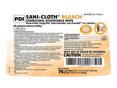 Sani-Cloth Bleach Disinfecting Wipes, 75/Pack (P54072)