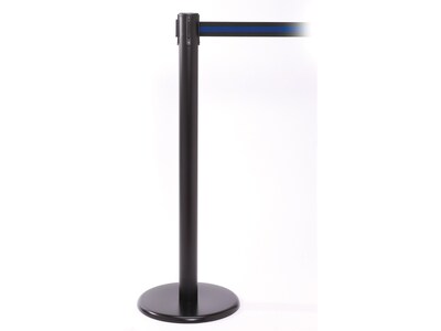 QPro 250 Steel Crowd Control Post, Black with Black/Blue Striped Belt (PRO250B-BBL)