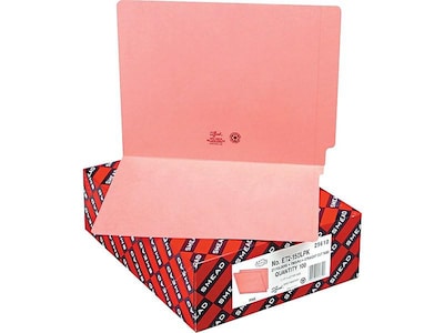 Smead End Tab File Folders, Shelf Master Reinforced Straight-Cut Tab, Letter Size, Pink, 100/Box (25610)