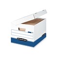 Bankers Box® Systematic Medium-Duty FastFold File Storage Boxes, Flip-Top Lid, Letter/Legal Size, White/Blue, 4/Pack (0005501)