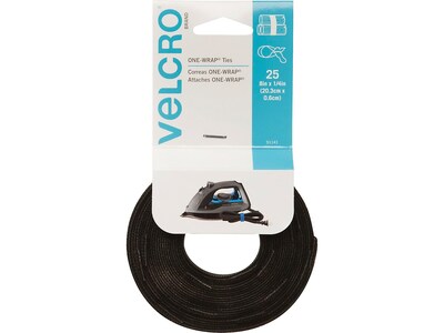 Velcro Brand One-Wrap Thin Cable Ties 1/4 x 8, Black, 25/Pack (91141)