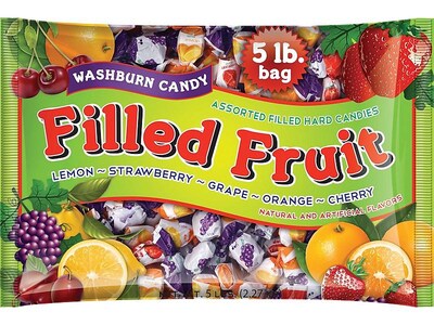 Washburn Filled Fruit Hard Candies, Orange/Lemon/Strawberry/Cherry/Grape, 80 Oz. (55/22071)