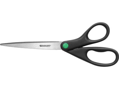 Westcott KleenEarth 9 Stainless Steel Standard Scissors, Pointed Tip, Black (13138)