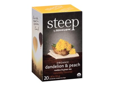 Bigelow Steep Dandelion & Peach Green & Rooibos Tea Bags, 20/Box (17715)