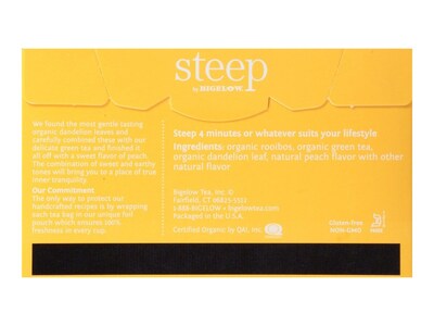 Bigelow Steep Dandelion & Peach Green & Rooibos Tea Bags, 20/Box (17715)