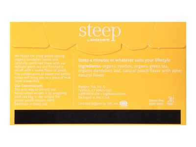 Bigelow Steep Dandelion & Peach Green & Rooibos Tea Bags, 20/Box (17715)