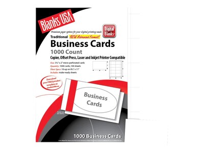 Blanks/USA Business Cards, 3.5 x 2, Bristol White, 1000/Pack (BCT10B6)