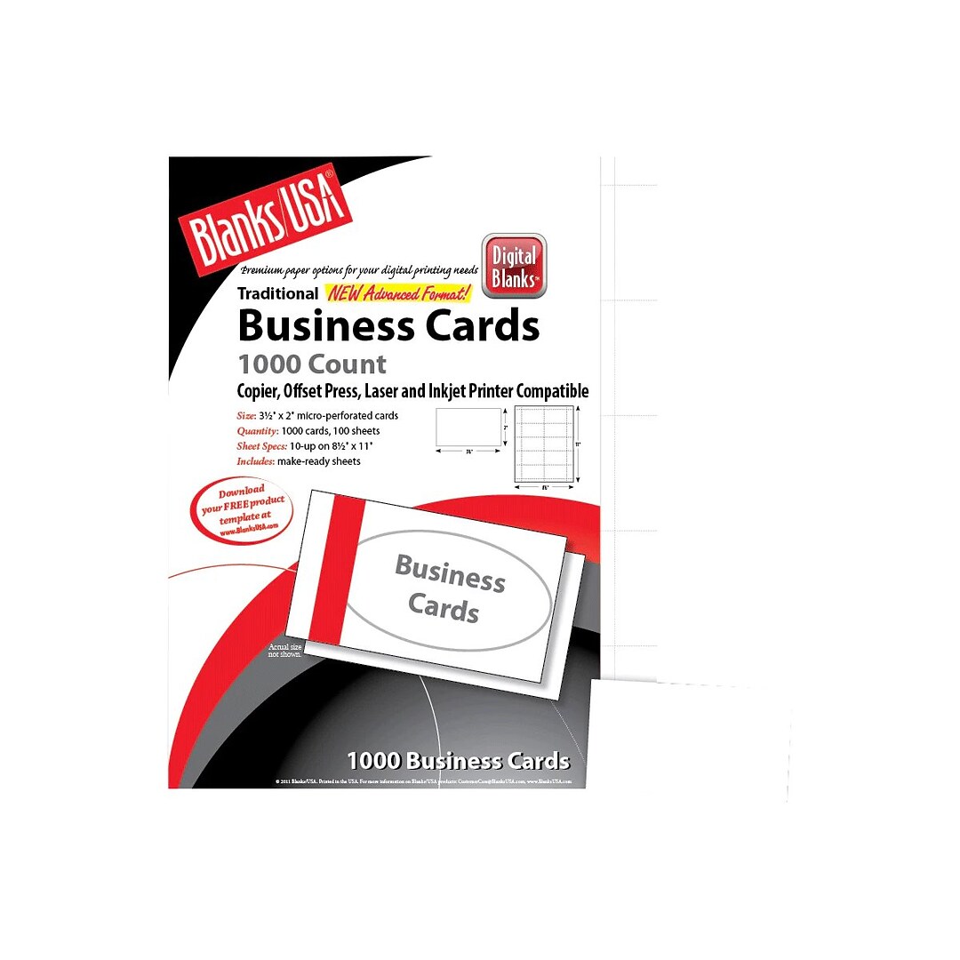Blanks/USA Business Cards, 3.5" x 2", Bristol White, 1000/Pack (BCT10B6) |  Quill.com