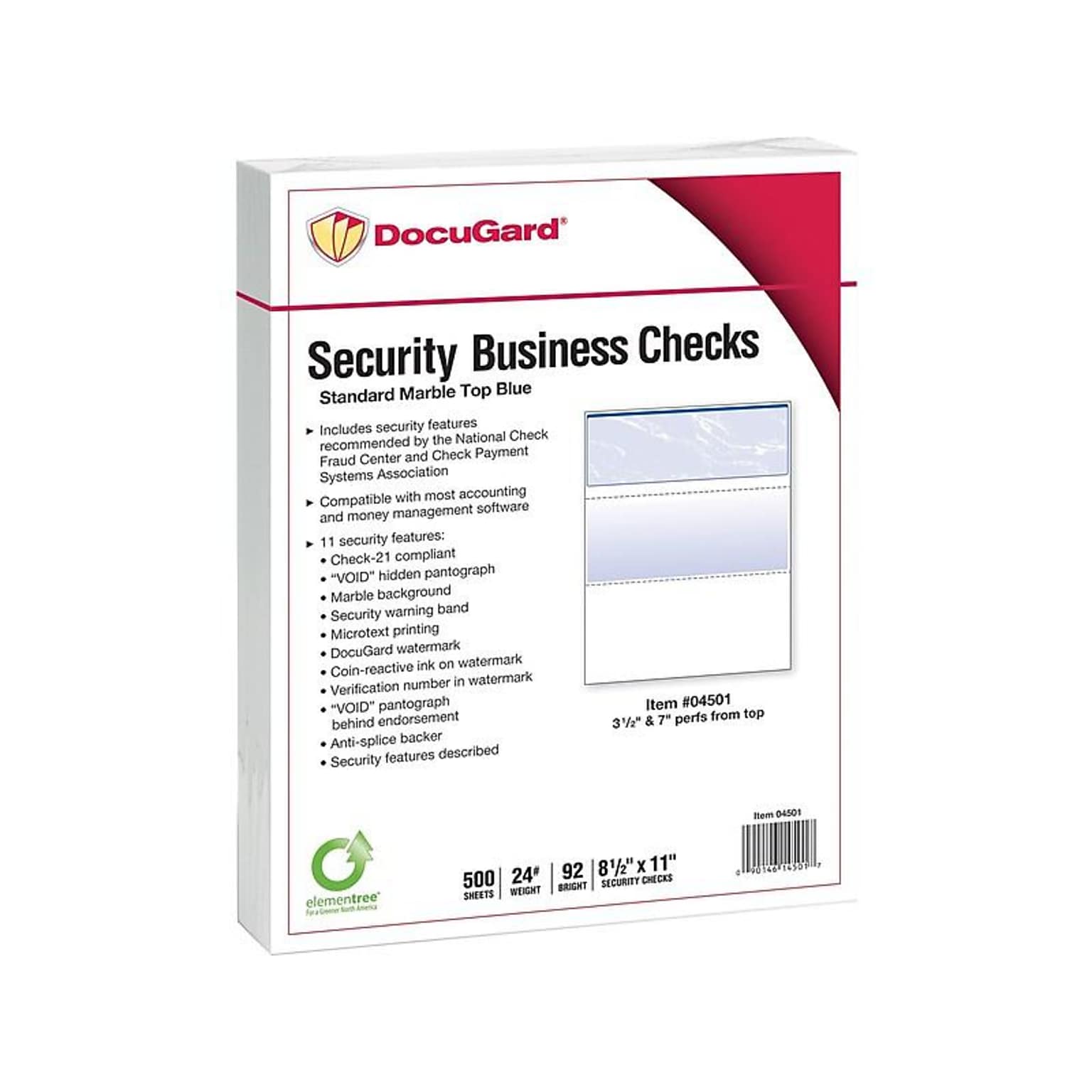 Paris DocuGard Standard 8.5 x 11 Security Check On Top, 24 lbs., Blue, 500 Sheets/Ream, 2500/Carton (04501)
