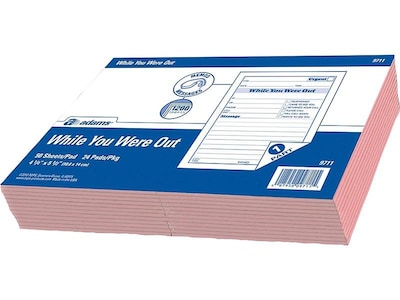 Adams While You Were Out Message Pads, 4.25 x 5.5, Pink, 50 Sheets/Pad, 24 Pads/Pack (9711)