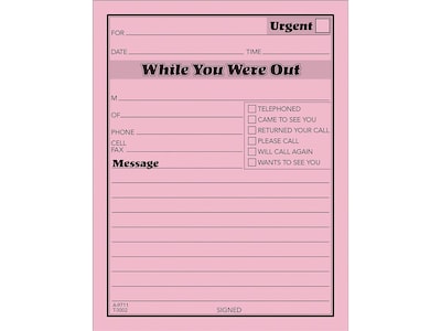 Adams While You Were Out Message Pads, 4.25" x 5.5", Pink, 50 Sheets/Pad, 24 Pads/Pack (9711)