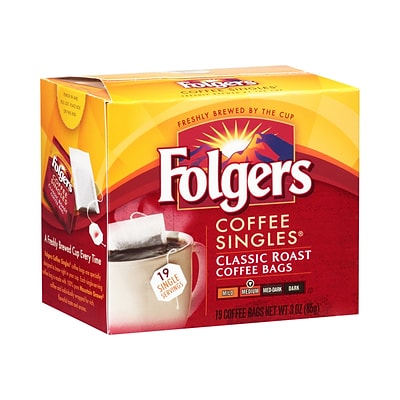 Folgers Coffee Singles Classic Roast Bags, Medium Roast, 19/Box (29764) | Quill