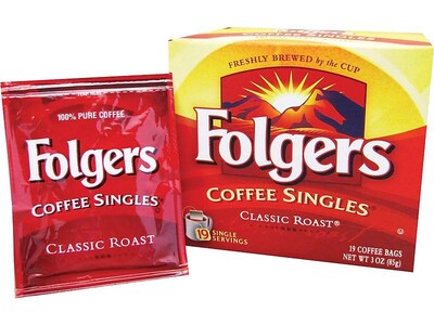 Folgers Coffee Singles Classic Roast Bags, Medium Roast, 19/Box (29764)