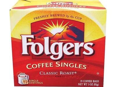 Folgers Coffee Singles Classic Roast Bags, Medium Roast, 19/Box (29764)