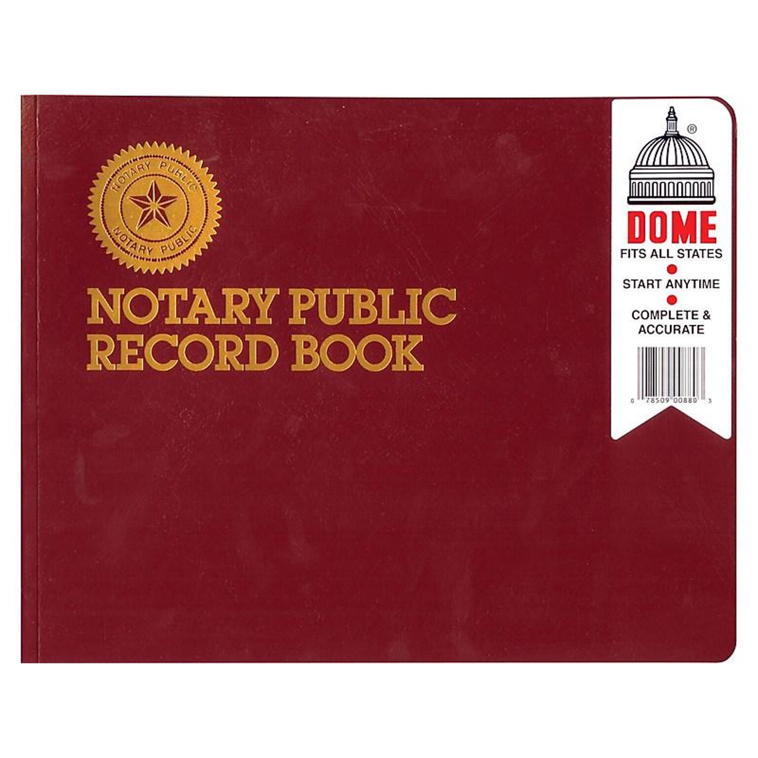 Dome Notary Public Record Book, 500-Entry, Red (880)