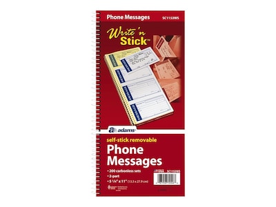 Adams 2-Part Write N Stick Message Pad, 5.25 x 11, White, 25 Sheets/Pad (SC1153WS)